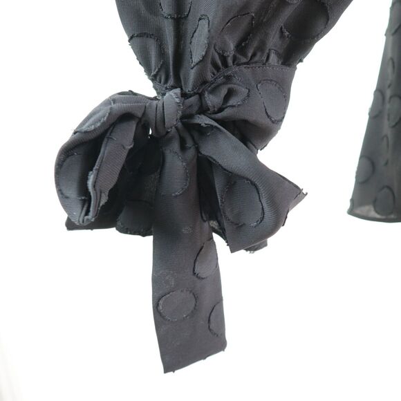 Ann Taylor Size Petite M Keyhole Neck Blouse Tie Black Polka Dot - Picture 7 of 11